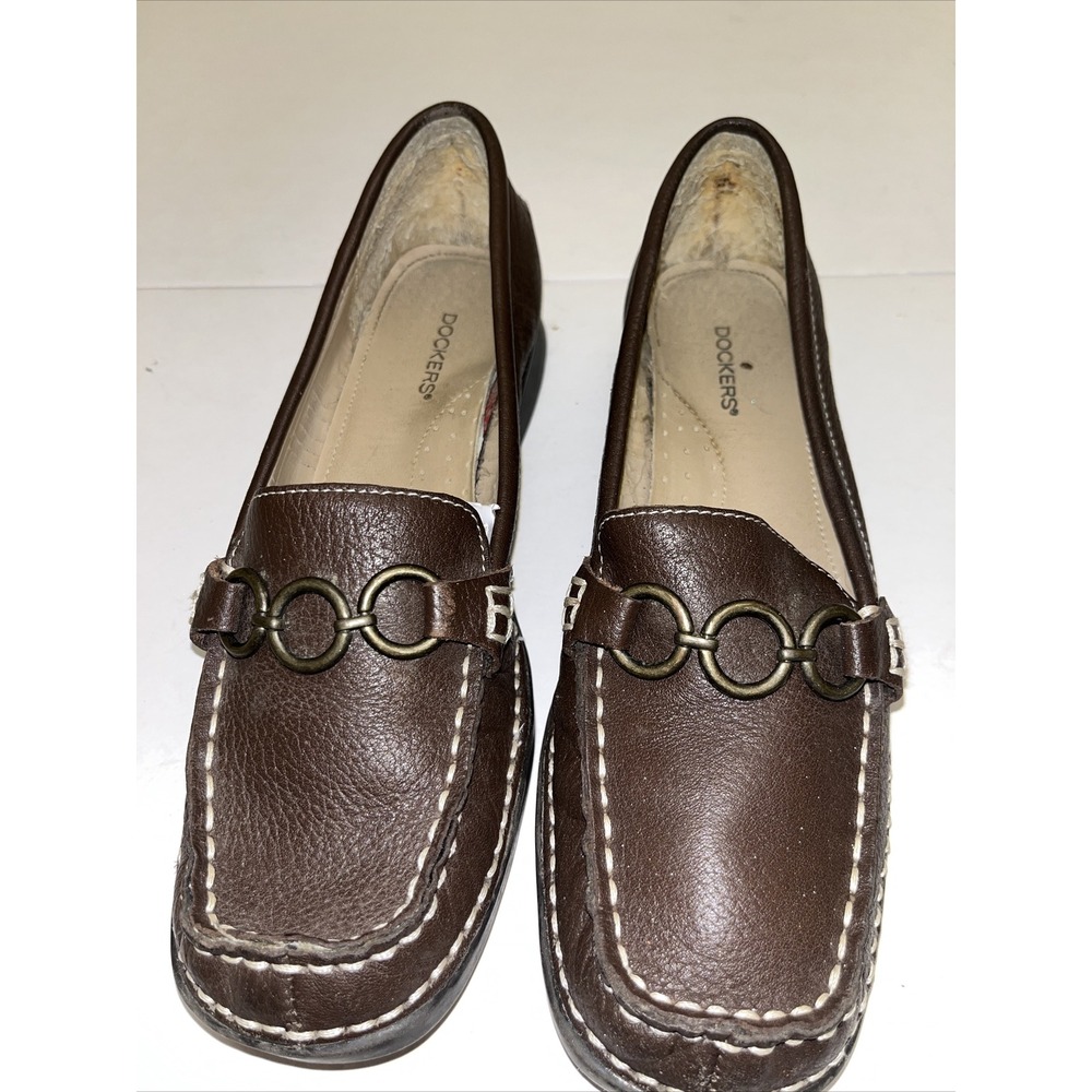 Dockers Cedrak Womens Brown Leather Loafer Slip-On Square Toe Size 6M Dkcedrak